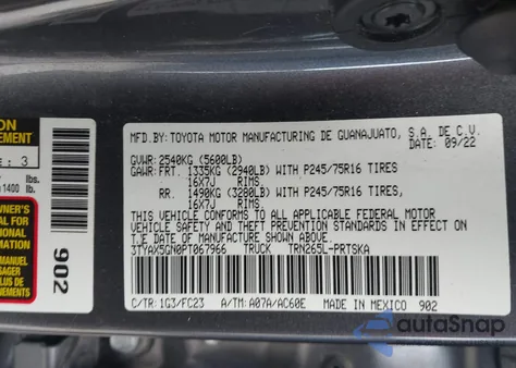 2023 Toyota Tacoma Sr5 из США, поврежденный, VIN 3TYAX5GN0PT067966